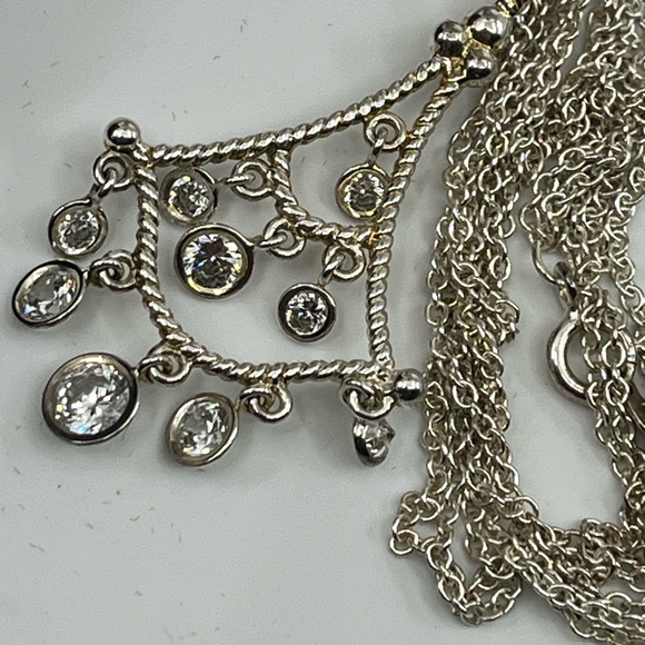 Vintage Diamonique Sterling Silver Chandelier Pendant Necklace, 16" - Picture 14 of 17